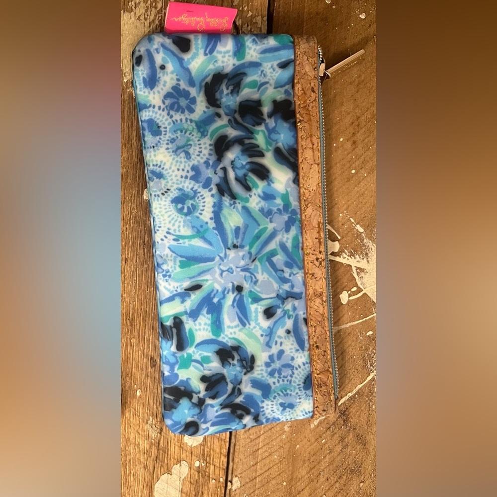 Lily Pulitzer pencil pouch cosmetic case with cork accent